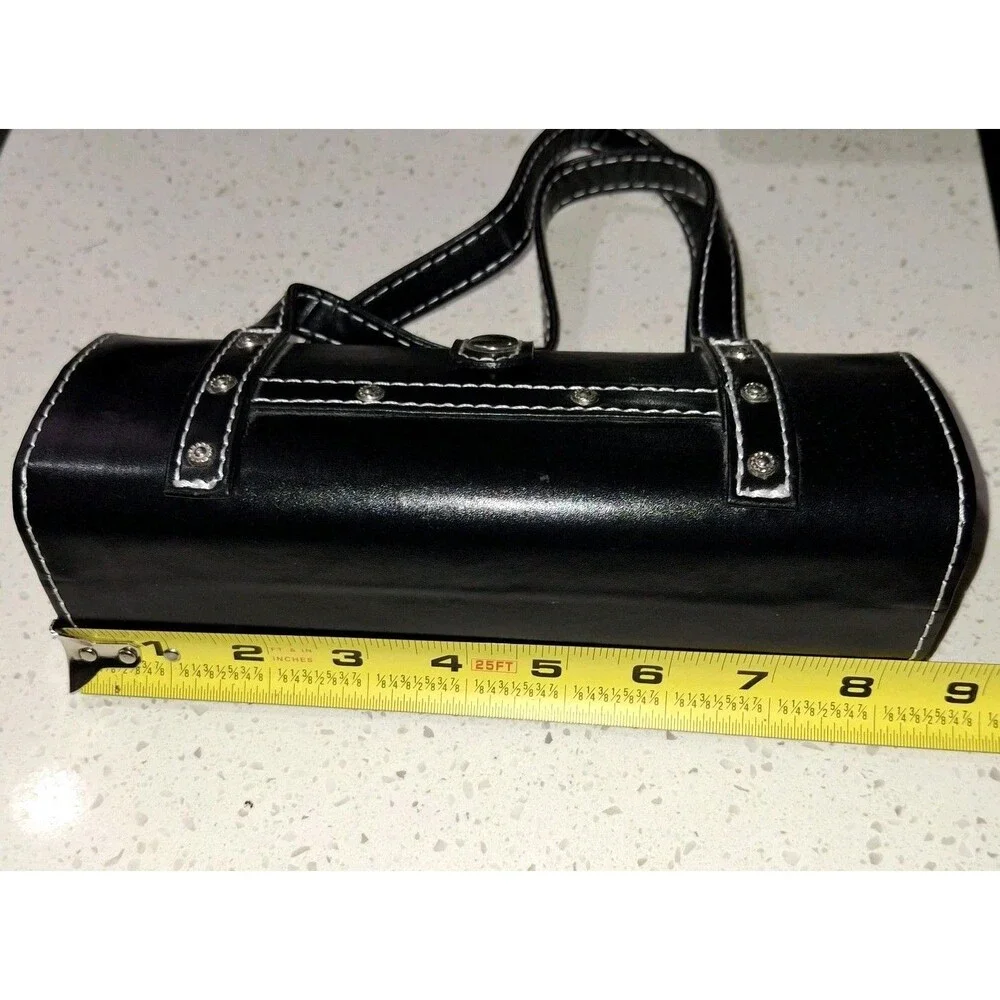 Black Small Rectangular Handbag Cosmetic Purse with Decorative Silver Tone Studs